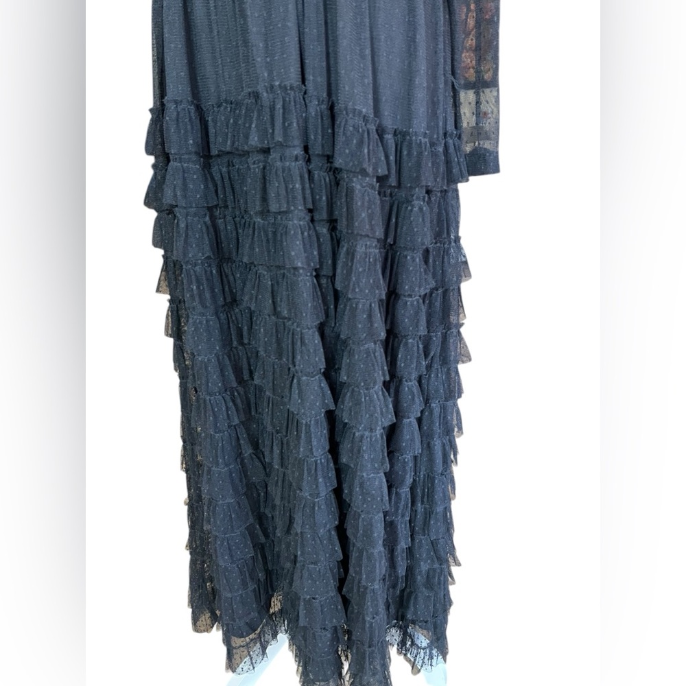 RENE DERHY Paris Goth Polka Dot Black Lace Layered Tulle Maxi Dress Sz S French - Picture 2 of 15